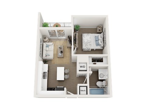 1 bedroom 1 bathroom floor plan H at Blue Lagoon 7, Miami, FL